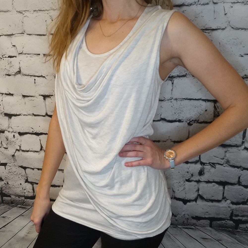 CAbi Light Grey Overlay Drape Sleeveless Top
